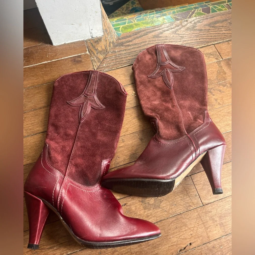 Elegant Burgundy Heeled Boots - Picture 2 of 8